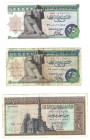 Banknoten, Ägypten / Egypt, Lots und Sammlungen. 2 x 25 Piastres 1977, 1978 und 1 Pound 1975. Lot von 3 Banknoten. I-III