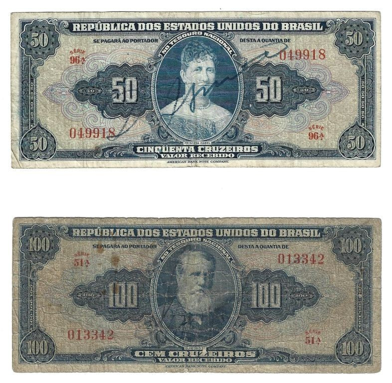 Banknoten, Brasilien / Brazil, Lots und Sammlungen. 50 Cruzeiros ND (1943) Serie...