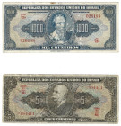 Banknoten, Brasilien / Brazil, Lots und Sammlungen. 5 Cruzeiros ND (1943) Serie 85A, Pick 134a, III-. 1000 Cruzeiros ND (1943) Serie 73A, Pick 141, II...