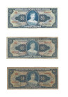 Banknoten, Brasilien / Brazil, Lots und Sammlungen. 3 x 50 Cruzeiros ND (1956-59) Serie 470A, 521A, 626A. Pick 152a, 152b, 152c. Lot von 3 Banknoten. ...