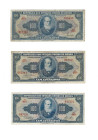 Banknoten, Brasilien / Brazil, Lots und Sammlungen. 3 x 100 Cruzeiros ND (1955-58) Serie 383A, 677A, 603A. Pick 153a, 153d, 153c. Lot von 3 Banknoten....