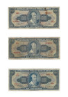 Banknoten, Brasilien / Brazil, Lots und Sammlungen. 3 x 1000 Cruzeiros ND (1955-58) Serie 1097A, 421A, 653A. Pick 156e, 156b, 156c. Lot von 3 Banknote...