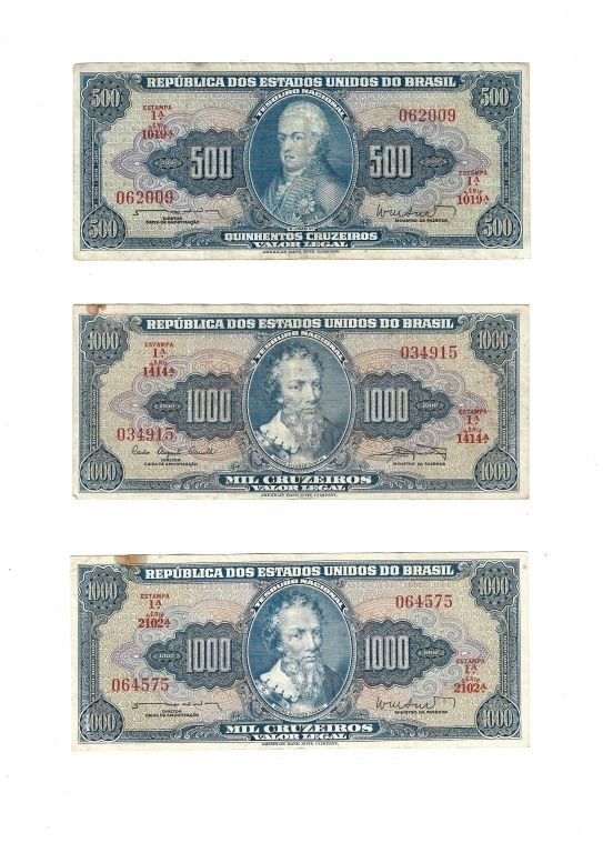 Banknoten, Brasilien / Brazil, Lots und Sammlungen. 500 Cruzeiros ND (1962) Seri...