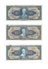 Banknoten, Brasilien / Brazil, Lots und Sammlungen. 500 Cruzeiros ND (1962) Serie 1019A, Pick 172b. 2 x 1000 Cruzeiros ND (1961-62) Serie 1414A, 2102A...