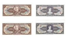 Banknoten, Brasilien / Brazil, Lots und Sammlungen. 2 x 20 Cruzeiros ND (1960) Serie 1404A, 1518A, Pick 160d, I. 2 x 50 Cruzeiros ND (1955-60) Serie 3...