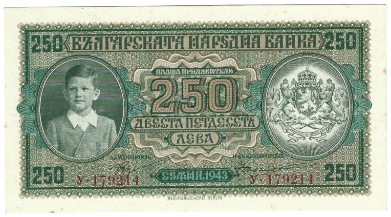 Banknoten, Bulgarien / Bulgaria. 250 Leva 1943. Pick 65. I-