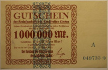 Banknoten, Deutschland / Germany. Notgeld, Hannover-Linden Gutschein. Kreissparkasse des Landkreises Linden. 1 Million Mark 1923. Serie A. II