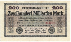 Banknoten, Deutschland / Germany. Deutsches Reich, Weimarer Republik. Reichsbanknote 200 Milliarden Mark 1923. Ro.118b. III