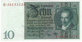 Banknoten, Deutschland / Germany. Deutsches Reich, Weimarer Republik. Reichsbanknote 10 Reichsmark 1929. Ro.173a. I