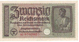 Banknoten, Deutschland / Germany. Deutsches Reich, Drittes Reich. 20 Reichsmark 1939-1944 Reichskreditkasse. Ro.554a. I