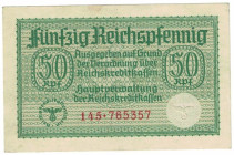 Banknoten, Deutschland / Germany. Deutsches Reich, Drittes Reich. 50 Reichspfennig 1939-1944 Reichskreditkasse. Ro.550a. I-