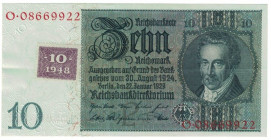 Banknoten, Deutschland / Germany. Sowjetische Besatzungszone. 10 Reichsmark Kuponausgabe 1948. Ro.334a. III