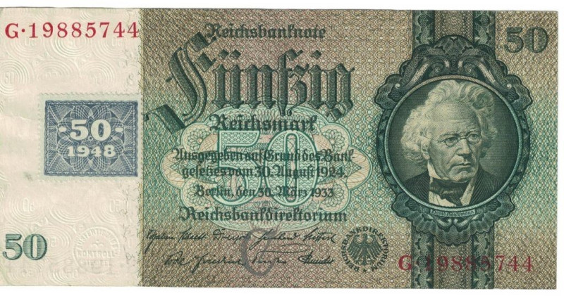 Banknoten, Deutschland / Germany. Sowjetische Besatzungszone. 50 Reichsmark Kupo...