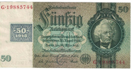 Banknoten, Deutschland / Germany. Sowjetische Besatzungszone. 50 Reichsmark Kuponausgabe 1948. Ro.337b. II