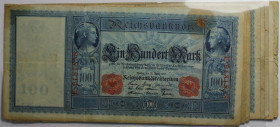 Banknoten, Deutschland / Germany, Lots und Sammlungen. 9 x 100 Mark 1910. Lot von 9 Banknoten. II