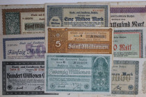 Banknoten, Deutschland / Germany, Lots und Sammlungen. Notgeld, Stadt Und Landkreis Aachen. 100 000 Mark - 100 Millionen Mark 1923. Lot von 9 Banknote...