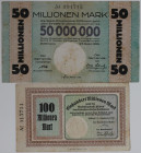 Banknoten, Deutschland / Germany, Lots und Sammlungen. Notgeld Pößneck Stadt. 50 Millionen Mark, 100 Millionen Mark 27.09.1923. Keller 4355.r,u. Lot v...