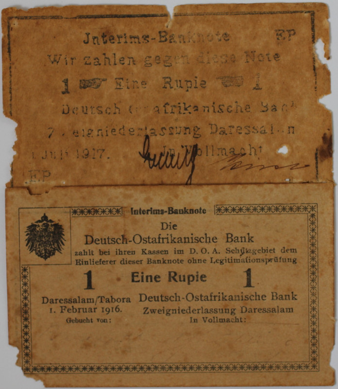 Banknoten, Deutsche Kolonien / German Colonies, Lots und Sammlungen. 1 Rupie 191...