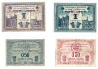 Banknoten, Frankreich / France, Lots und Sammlungen. Caen et Honfleur. 2 x 50 Centimes 1915 und 2 x 1 Franc 1920. Lot von 4 Banknoten. II-III