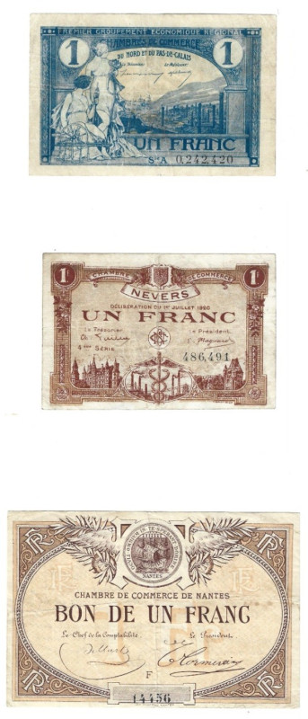 Banknoten, Frankreich / France, Lots und Sammlungen. Calais, 1 Franc ND (1918). ...