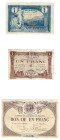 Banknoten, Frankreich / France, Lots und Sammlungen. Calais, 1 Franc ND (1918). Nantes, 1 Franc 1918. Nevers, 1 Franc 1920. Lot von 3 Banknoten. II