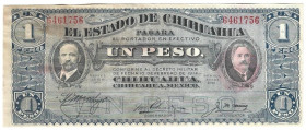 Banknoten, Mexiko / Mexico. Chihuahua. 1 Peso 1915. Pick: S530e. II