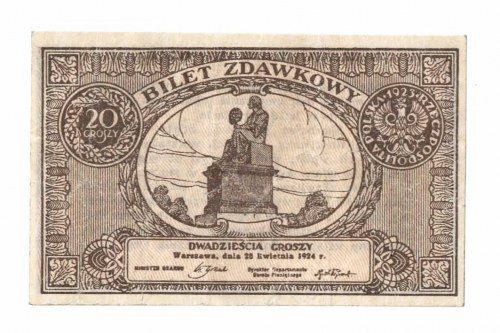 II RP, 20 groszy 1924 Walor wizualnie w bardzo dobrej kondycji, rozprostowany, k...