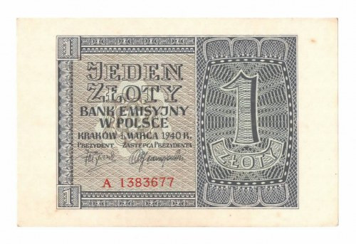 GG, 1 złoty 1940 A Egzemplarz w emisyjnej kondycji, z małym minusem za ugięty pr...