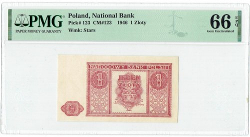 PRL, 1 złoty 1946 Wyśmienity okazowy egzemplarz w stanie emisyjnym o mocnym wysy...