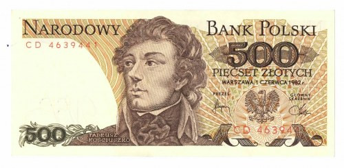 PRL, 500 złotych 1982 CD Wyśmienicie zachowany okazowy egzemplarz o idealnej żyw...