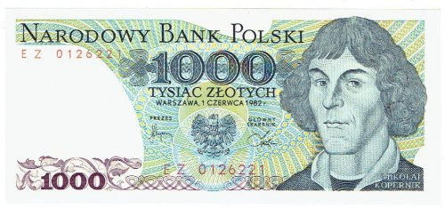 PRL, 1000 złotych 1982 EZ Wyśmienicie zachowany egzemplarz o idealnej żywej kolo...