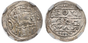 Bolesław IV Kędzierzawy, Denar, cesarz na tronie - NGC MS62 R5