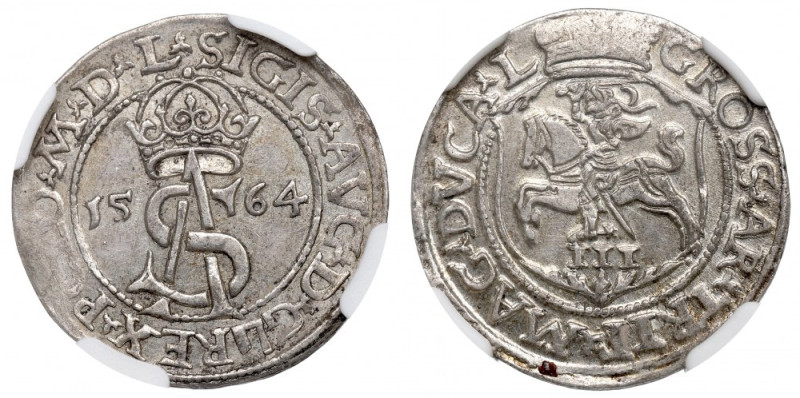 Sigismund II Augustus, 3 groschen 1564, Vilnius - L/L NGC MS62 Wyśmienity egzemp...