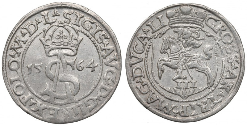 Sigismund II Augustus, 3 groschen 1564, Vilnius - L/LI Bardzo ładnie zachowany, ...