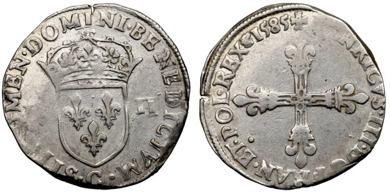 France/Poland, Henri III, 1/4 ecu 1585, Saint Lo Ładny egzemplarz. Awers: krzyż ...