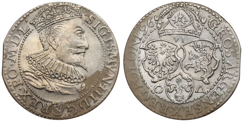 Sigismund III, 6 groschen 1596, Marienburg Piękny egzemplarz z pierwszego roczni...