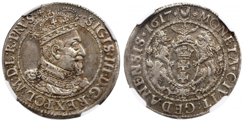 Sigismund III, 18 groschen 1617, Danzig - NGC MS61 Ładny egzemplarz.&nbsp;
 Awe...