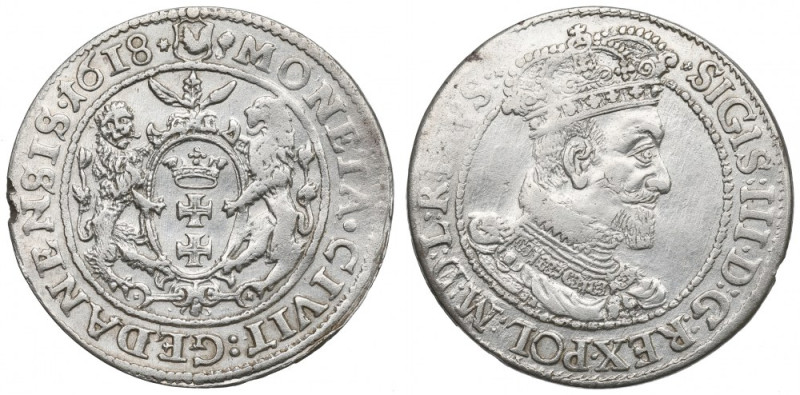 Sigismund III, 18 groschen 1618, Danzig Ładny egzemplarz, częściowo niedobity. A...