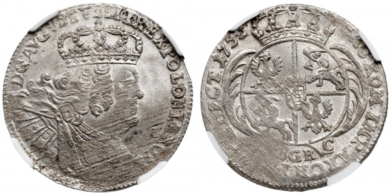 Friedrich August II, 8 groscehn 1753 - NGC MS63 Wyśmienity, menniczy egzemplarz....