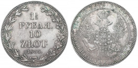 Congress Poland, Nicholas I, 1-1/2 rouble=10 zloty 1835 MW, Warsaw R