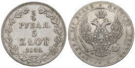 Poland under Russia, Nicholas I, 3/4 rouble=5 zloty 1839 Warsaw