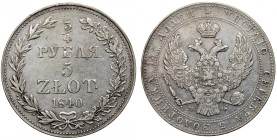 Poland under Russia, Nicholas I, 3/4 rouble=5 zloty 1840 MW