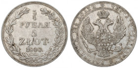 Poland under Russia, Nicholas I, 3/4 rouble=5 zloty 1840 MW