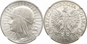 II Republic of Poland, 10 zlotych 1932, Women`s Head, London- NGC MS63