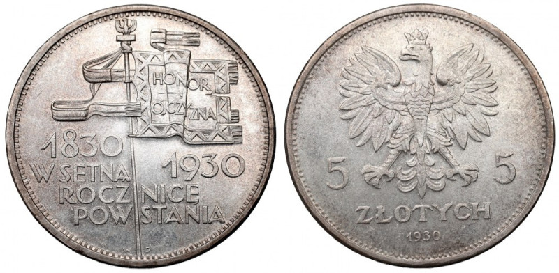 II Republic of Poland, 5 zloty 1930 November uprising Piękny egzemplarz ze świet...