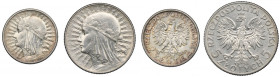 II RP, Zestaw 2 i 5 złotych 1933 Głowa kobiety