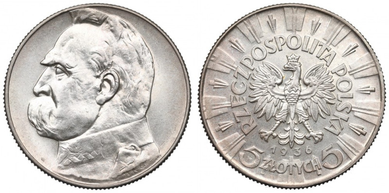 II Republic of Poland, 5 zloty 1936 Pilsudski Ponadprzeciętnie zachowany egzempl...