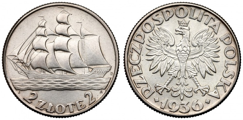 II Republic of Poland, 2 zlote 1936, Ship - NGC MS62 Piękny egzemplarz ze świetn...