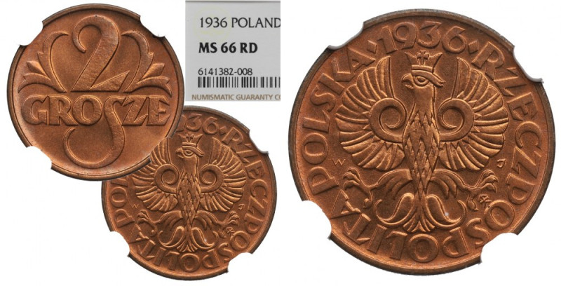 II Republic of Poland, 2 groschen 1936 - NGC MS66 RD Wyśmienity, okazowy egzempl...