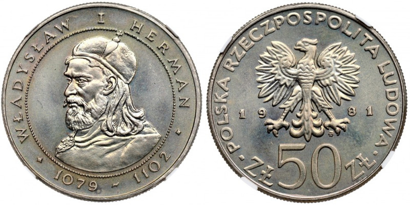 PRL, 50 złotych 1981 - Władysław Herman NGC MS66 Piękny, menniczy egzemplarz. 
...